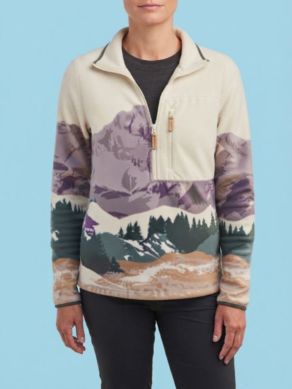 Mountain Graphic Half Zip Pullover Sweater